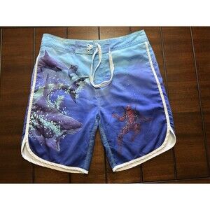 🔥Y2K Swim Shorts Shark Deadpool Marvel Cool Great White Sz Small- Ships Fast!